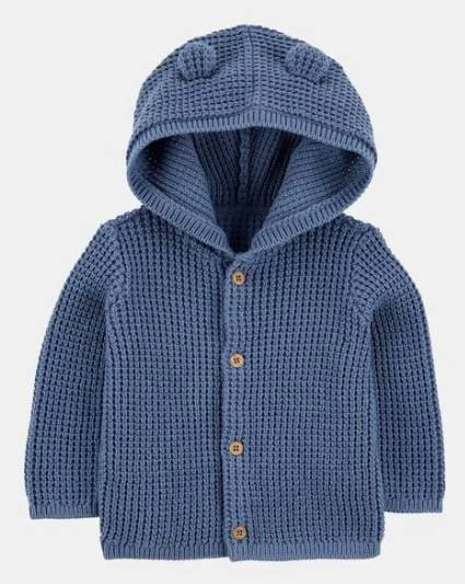 Saco de Punto Waffle con Capucha y Orejitas Azul - Carter's