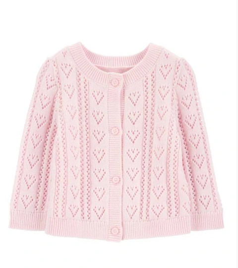 Cárdigan Tejido de Corazones en Punto Pointelle, Rosa - Carter's / OshKosh