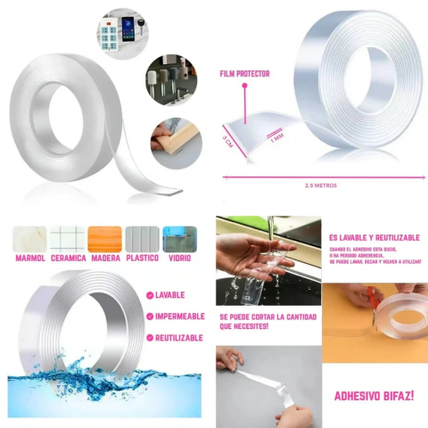 Cinta Doble Faz Nano Transparente 3 CM x 2.5 Mts 1MM
