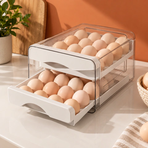 Porta-Ovos Duplo para Geladeira com Gaveta | Lykkehome