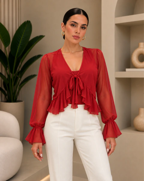 Blusa tule com elastano