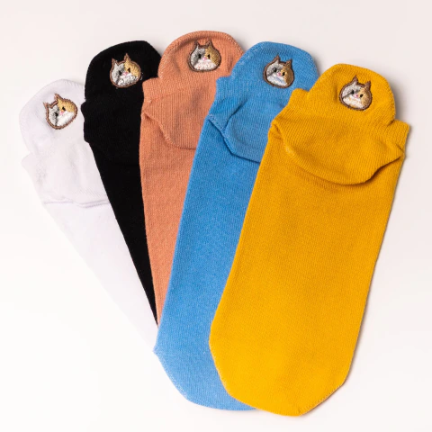 Meias Divertidas Gato Bordadas - 5 pares