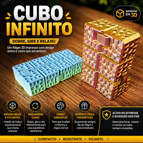 Cubo Infinito Articulado Impresso em 3D | Fidget Toy Antiestresse