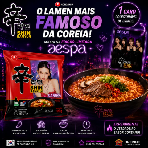 Lamen Shin Ramyun Aespa Edição Limitada + 1 Card Colecionável Importado Coreia