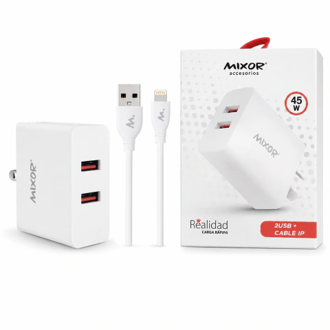 Cargador 220V 45 W 2 Puertos USB con Cable Lightning
