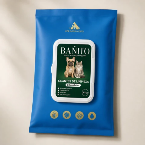Bañito - Guantes de baño en seco para perros y gatos