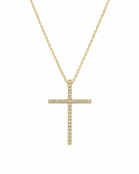 Crucifixo Cravejado Dourado 50cm - Banho Ouro 18K