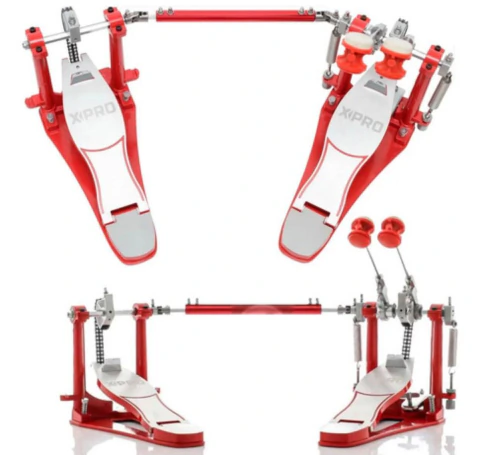 Pedal Duplo de Bumbo para Bateria XPRO Action Direct Drive Vermelho