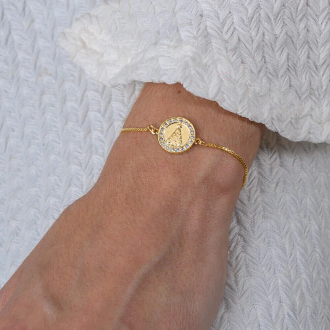 Pulseira Regulável Nossa Senhora Aparecida com Banho em Ouro 18k