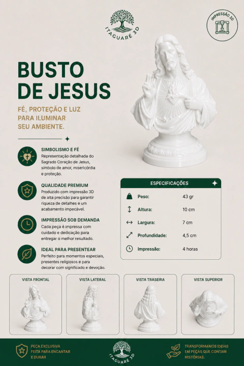 Mini Imagem Sagrado Coração de Jesus 3D Decorativa