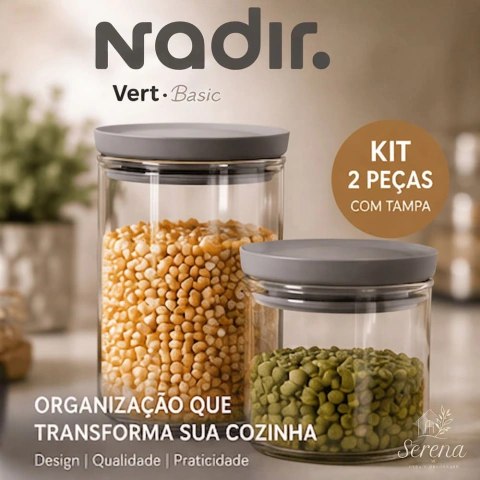 Kit Potes de Vidro Nadir Vert Basic com Tampa – 540ml + 750ml | Organizador para Mantimentos