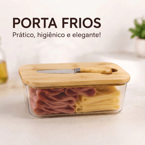 Porta-Frios com Tampa e Faca para Queijo Presunto Manteiga