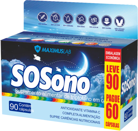 SOSono – Suplemento Alimentar com Triptofano, Melatonina, Magnésio e Vitaminas - MaximusLab