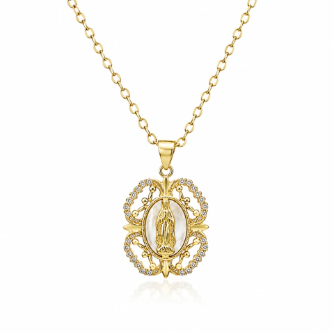 Collar Virgen de la Medalla Milagrosa Bañado en Oro