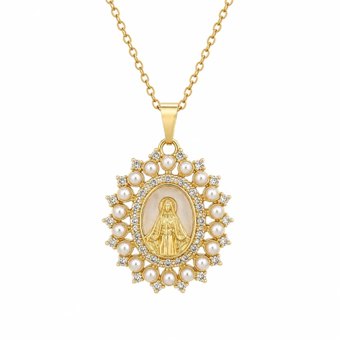 Collar Virgen María Bañado en Oro