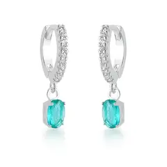 Brinco Argola de Prata Cravejada com Pedra Oval