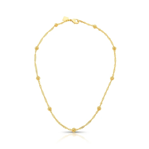 CHOKER LISO ELO TRANCADO 9 REDONDO/ BOLINHA VAZADO NAVETE 4MM BAN. DOURADO /TAM. 30