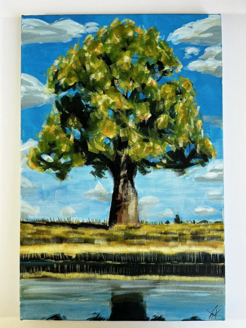Oak by the pond - Pintura acrilica (20 x 30)