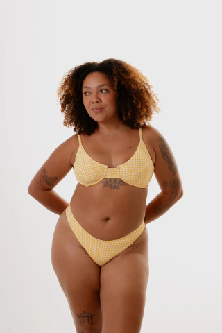 Biquíni Carol Fio Dental Xadrez Amarelo