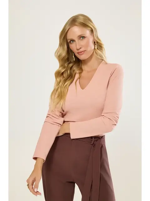 Blusa Decote V Manga Longa