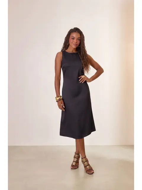Vestido Evase Acetinado
