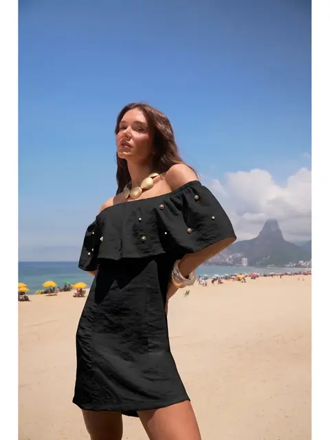 Vestido Tomara Que Caia com Aplicacoes