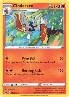 Cinderace | 35 | Rarity: Rare Holo | Artist: Naoki Saito | Supertype:Pokémon