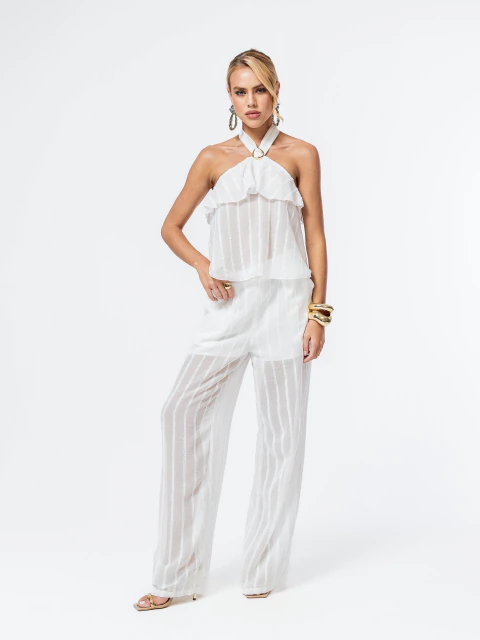 Conjunto Chiffon Frente Única Transparência Calça The Signature Off White