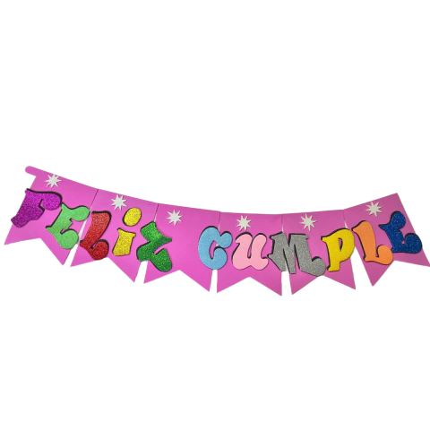 Banderin de Feliz Cumple Rosa Goma Eva x1
