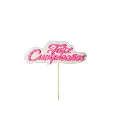 Pinche de torta Feliz Cumple Rosa Cursiva con Fondo