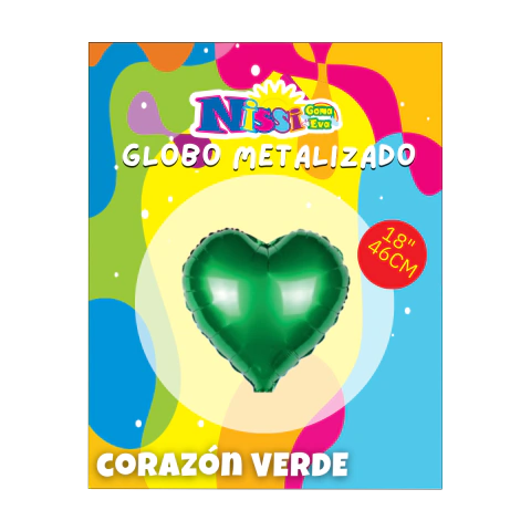 Globo Metalizado Corazón Verde 46cm