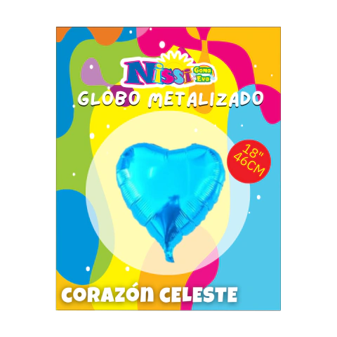 Globo Metalizado Corazón Celeste 46cm