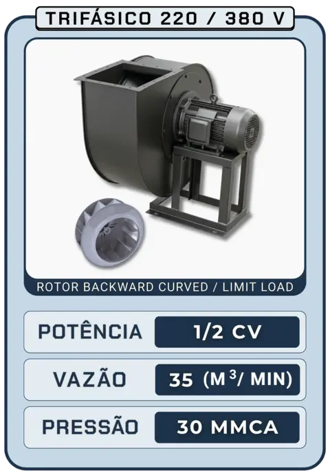 Exaustor Centrífugo Limit Load VEC-0.5-TLL Trifásico (220/380V) - 0,5 CV
