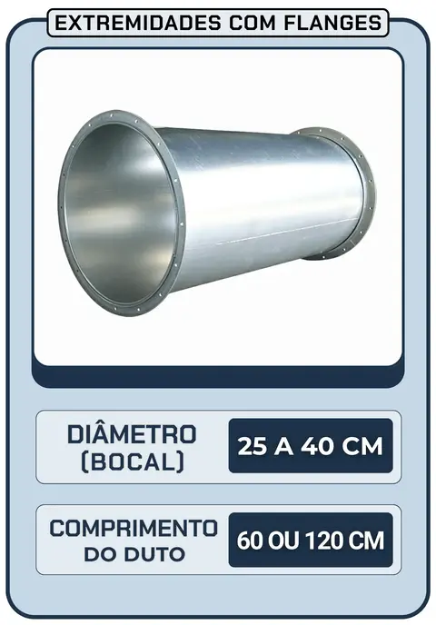 Duto Circular 25 a 40 cm - 60 ou 120 cm Altura | Com Flanges