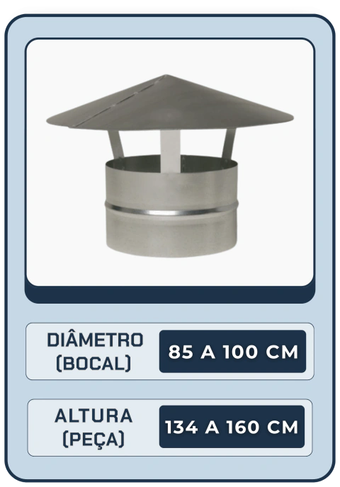 Chapéu Chinês 80 a 100 cm (Diâmetro) para Dutos - Em Galvalume