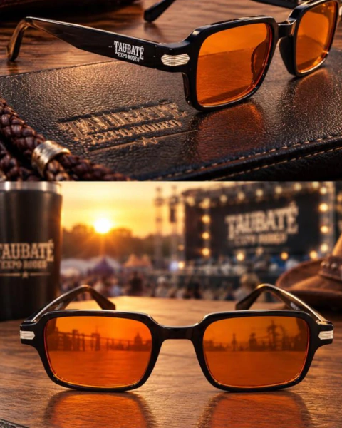 Óculos de Sol Retangular Preto com Lentes Laranja