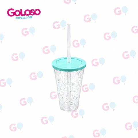 Vaso glitter tapa plana x1