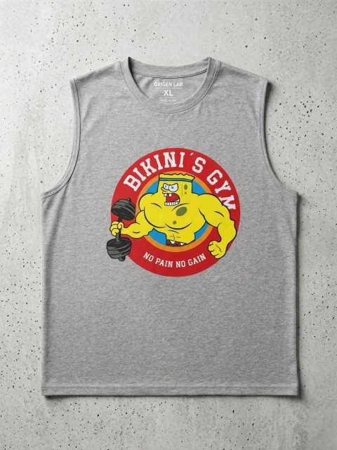 Tank Top Gymwear - Bikini's Gym Bob Esponja (Gris Jaspe)