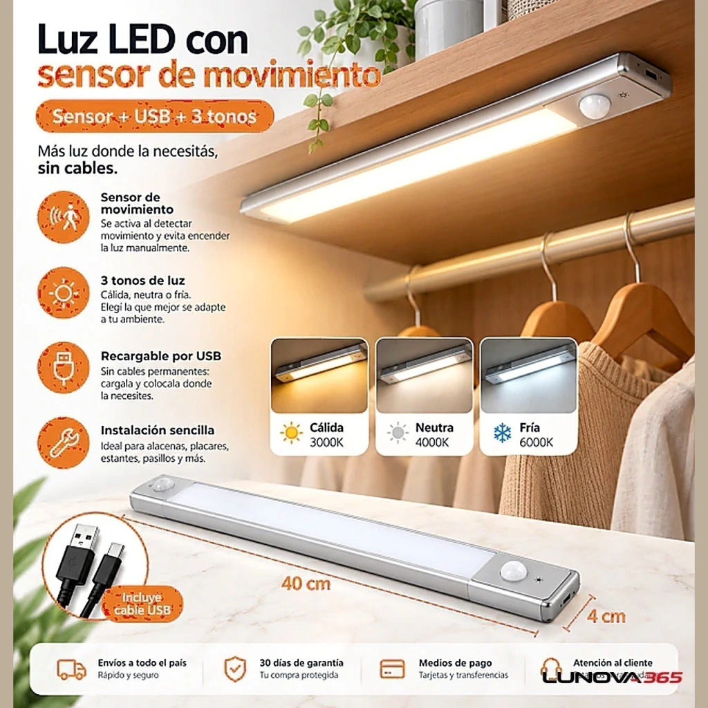 Luz LED con sensor de movimiento, vista del producto