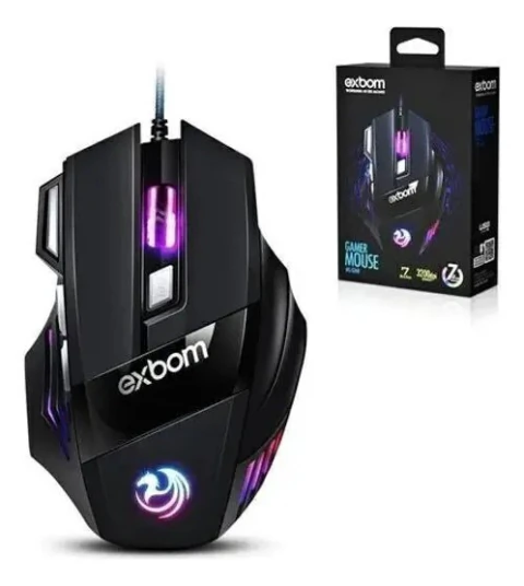 Mouse Gamer 3200 DPI Exbom MS-G260 RGB 7 Botões