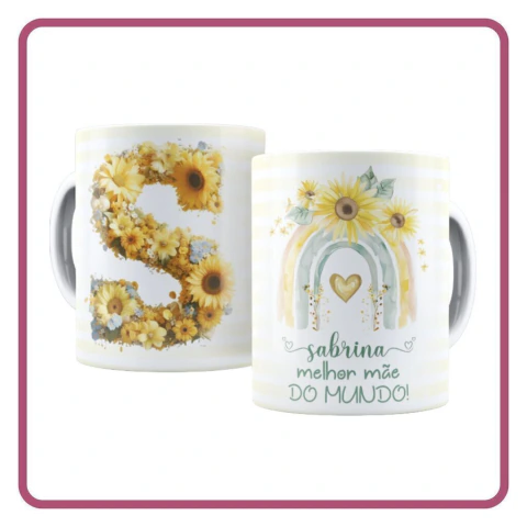 Caneca personalizada com flores e mensagem