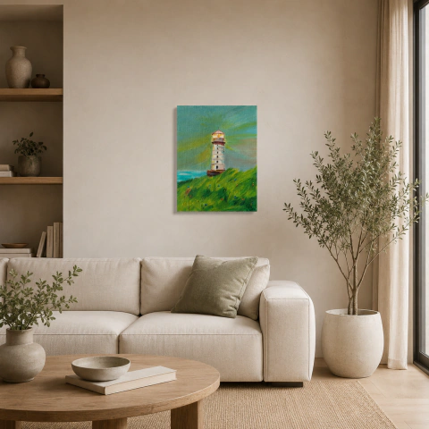 "Faro sobre el campo" (Pintado a mano)