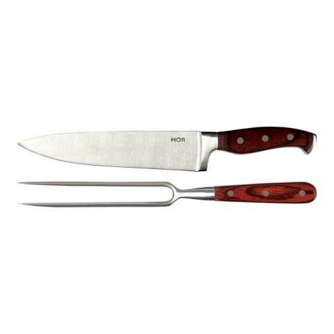 Conjunto Faca 8" e Garfo Inox Cabo de Madeira Steel - Mor
