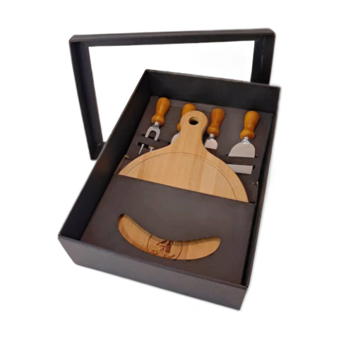 Kit Queijo Bambu / Madeira / Inox 5 Pçs - Forja & Alambique