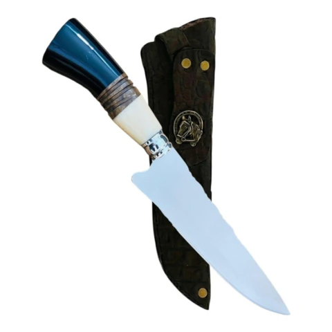 Faca Aço Inox 3mm Cabo Chifre, Madeira Torneada, Osso 10" - Camargo