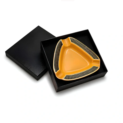 Cinzeiro Cerâmica Triangular Amarelo Com Preto
