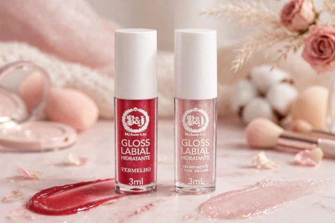 Kit 2 Gloss Labial B&J Vermelho +Transparente Com Brilho 3 ml