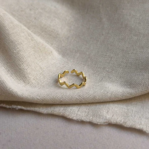 Anel Zig Zag Regulável Banhado em Ouro 18K