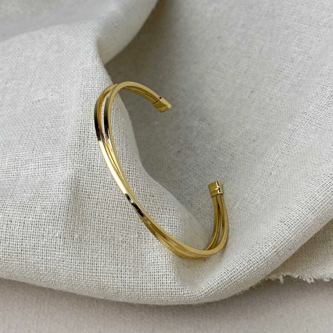 Bracelete Duplo Trançado Liso Regulável Banhado em Ouro 18K