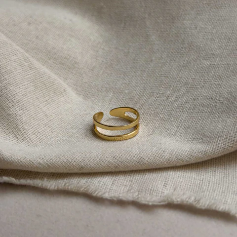 Anel Duplo Liso Regulável Banhado em Ouro 18K